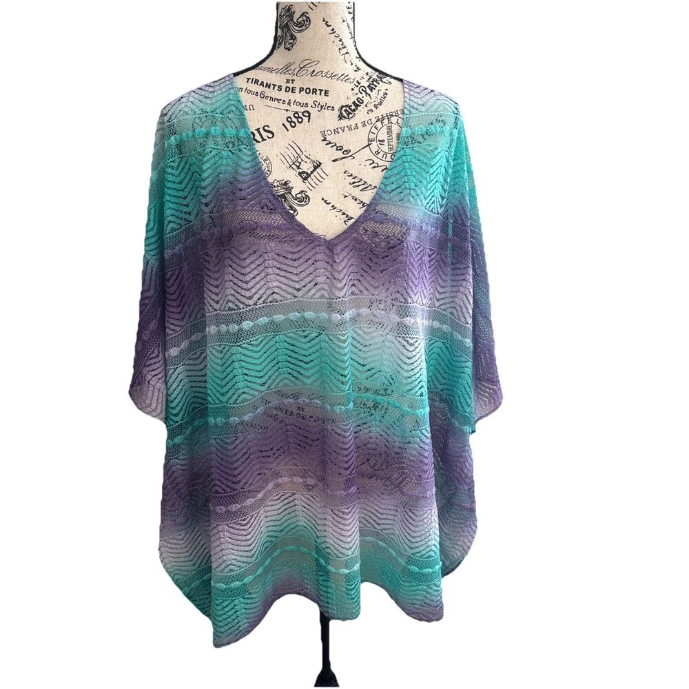 Show Me Your Mumu Teal Ombre Crochet Cover Up Large Resort Boho